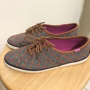 Keds size 6 (US) Gray with Orange & Purple stitch